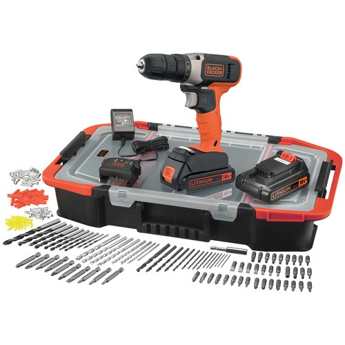 Black and Decker - 18V Lithiumion Drill Driver with 2x 15Ah Batteries 400mA Charger and 160 Accessories in a Click  Connect Box - BCD001BAST