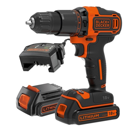 Black and Decker - 18V LithiumIon Hammer Drill with 2 x 15Ah Batteries Charger and Kitbox - BCD700S2K