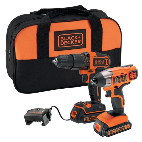 Black and Decker - 18V Hammer drill and 18V Impact Driver with 2 x 15Ah Batteries 400mA Charger and Small Soft Bag - BCK25S2S