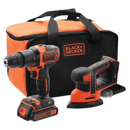 Black and Decker - 18V Hammer Drill and 18V Detail Sander with 2 Batteries 1 Fast Charger 41 Accessories Softbag - BCK700SA41