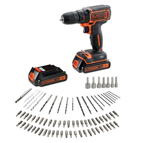 Black and Decker - 18V Lithiumion Drill Driver with 2 Batteries fast charger and 80 accessories in storage case - BDCDC18BAFC