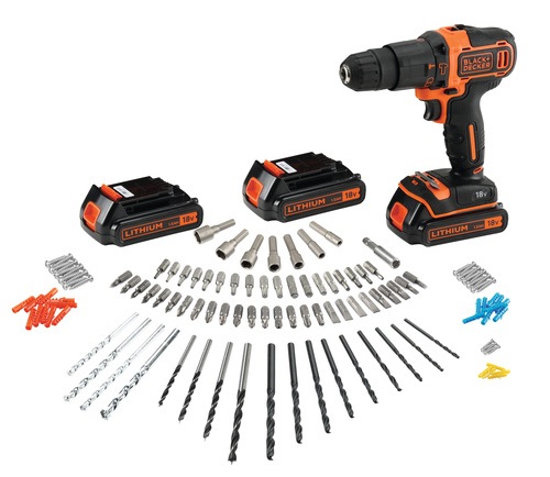 Black and Decker - 18V Lithiumion 2 Gear Hammer Drill with 3 batteries fast charger and 120 Accessories in Storage Case - BDCHD181B3A