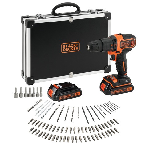 Black and Decker - 18V Lithiumion Hammer Drill with additional battery fast charger and 80 accessories in storage case - BDCHD18BAFC