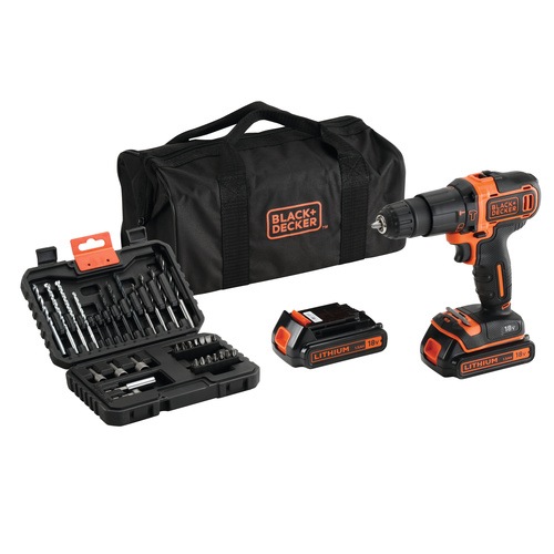 Black and Decker - 18V 2 Gear Lithiumion Hammer Drill with 2 Battiers 32 Accessories and Storage Bag - BDCHD18BS32