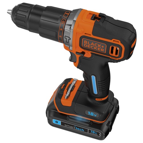 Black and Decker - 18V Lithiumion 2 Gear smart tech Hammer Drill with 400mA charger and Kitbox - BDCHD18KST