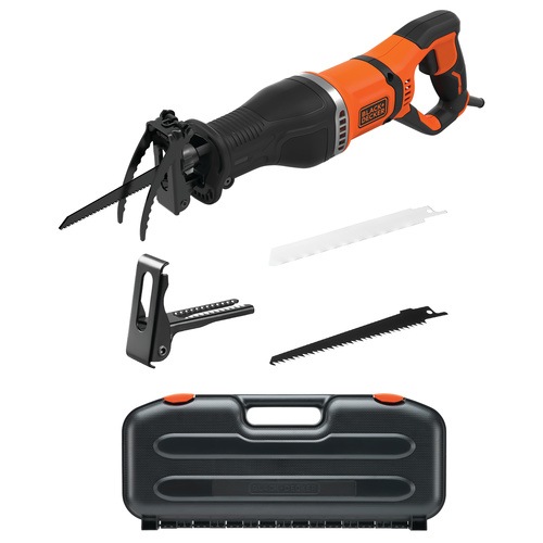 Black and Decker - 750W Corded Reciprocating Saw with Branch Holder and 2x Blades in Kit Box - BES301K