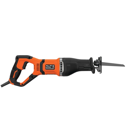 750W Corded Reciprocating Saw with Branch Holder and 2x Blades in Kit Box BES301K BLACK+DECKER