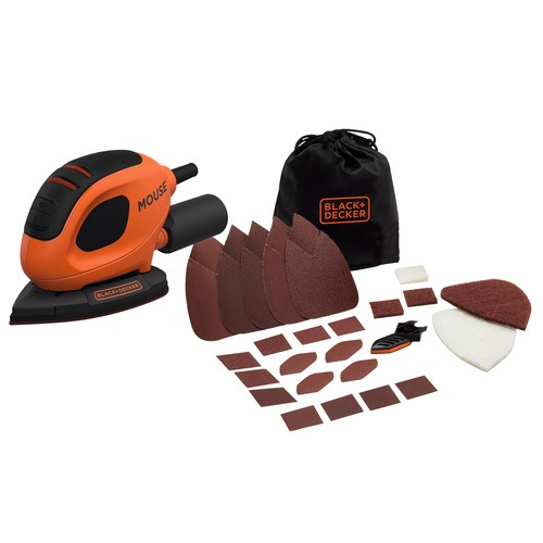55W Mouse Sander with 10 Accessories in Softbag BEW230BCA BLACK+DECKER
