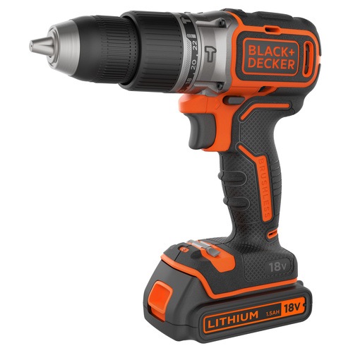Black and Decker - 18V Lithiumion Brushless 2 Gear Hammer Drill  2 Batteries  400mA charger  Kit Box - BL188KB
