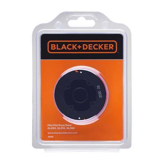 BLACK+DECKER trimmer spool A6226 in retail packaging, photographed from the front on a white background.