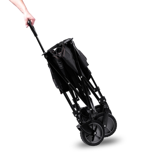 BLACKDECKER folding utility cart BDCWBK01 side view, black, compact, held by handle, white background