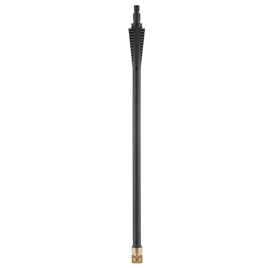 A long, black pressure washer lance with a brass connector at the bottom and a textured grip area near the top.