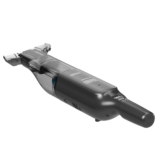 BLACKDECKER HLVC320B11 handheld vacuum cleaner, black, side angle on white background.