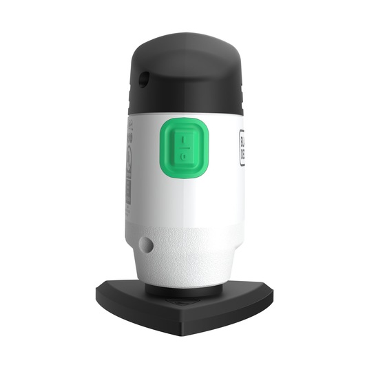 Photo of BLACKDECKER REVDS12C handheld sander with black, white, and green design on white background, front angle.